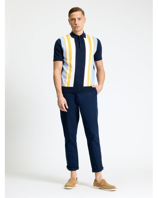 Ben Sherman Blue Short Sleeve Vertical Stripe Knitted Polo In Dark Navy for men