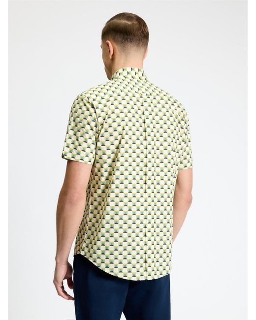 Ben Sherman Green Short Sleeve Retro Geo Print Shirt In Sage for men