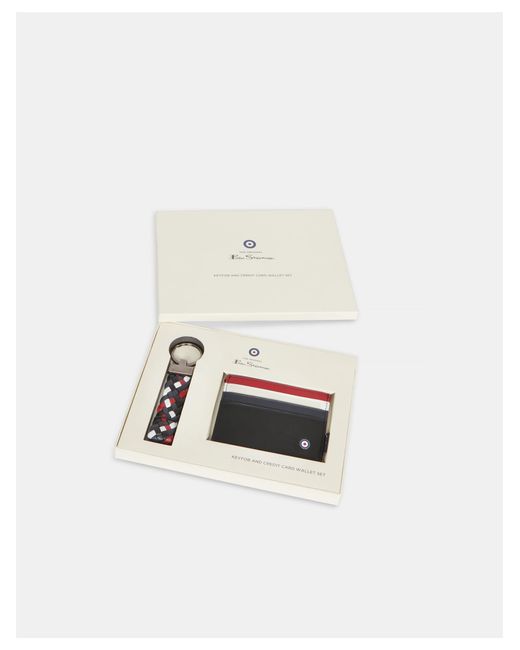 Ben Sherman White Credit Card Wallet & Keyring Gift Set In for men