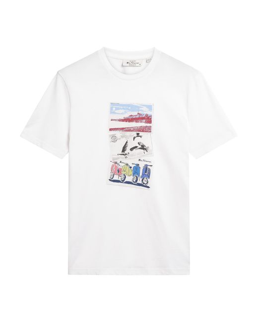 Ben Sherman Blue Short Sleeve Post Card Tshirt In White for men