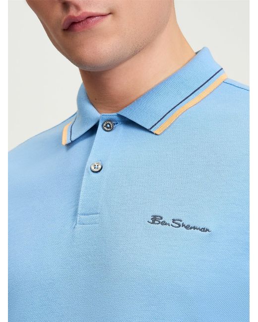 Ben Sherman Short Sleeve Signature Pique Polo In Lake Blue for men