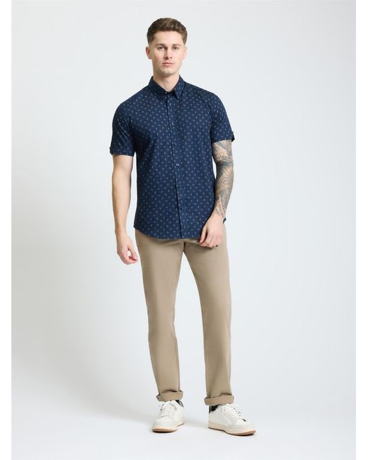 Ben Sherman Blue Short Sleeve Stipple Geo Print Shirt In Dark Navy for men