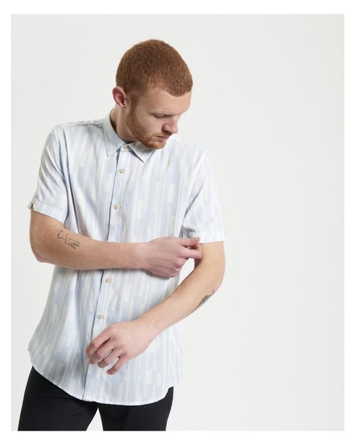 Ben Sherman White Short Sleeve Jazz Lines Print Shirt In Ice Blue for men