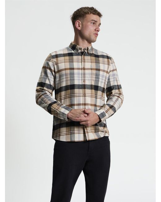 Ben Sherman Gray Long Sleeve Brushed Check Shirt In Ecru for men
