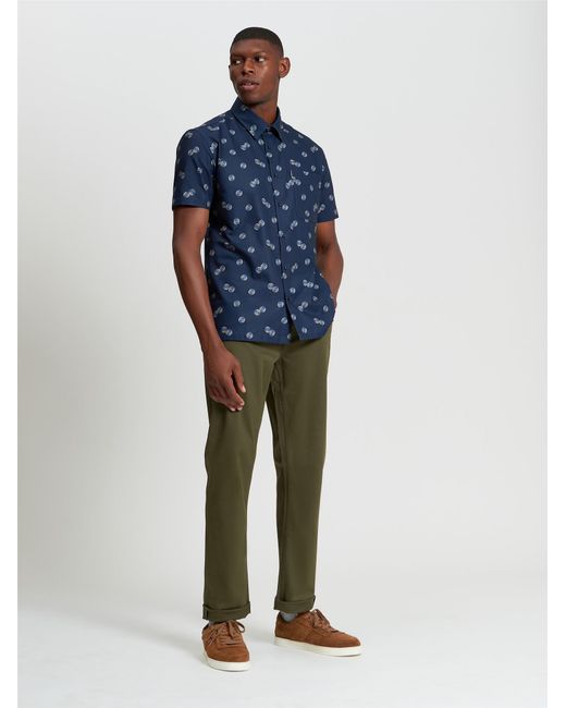 Ben Sherman Blue Fluid Spot Print Shirt In Dark Navy for men