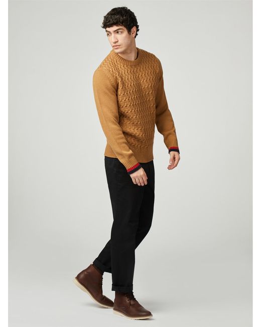 Ben Sherman Brown Cable Textured Crew for men