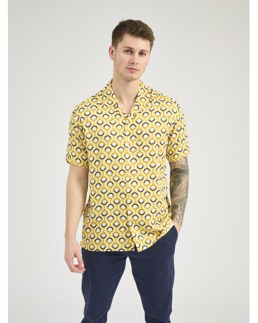Ben Sherman Natural Short Sleeve Retro Geo Print Shirt In for men