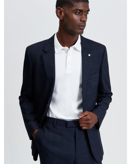 Ben Sherman Blue Tonal Check Jacket In Navy for men
