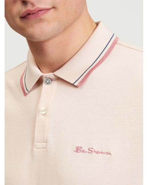 Ben Sherman Blue Short Sleeve Signature Pique Polo In Blush Pink for men