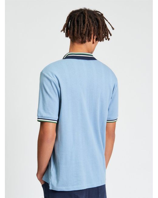 Ben Sherman Blue Short Sleeve Trim Block Open Neck Polo In Denim for men