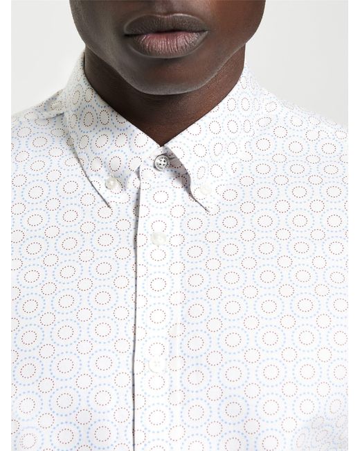 Ben Sherman Long Sleeve Stipple Spot Print Shirt In Snow White for men
