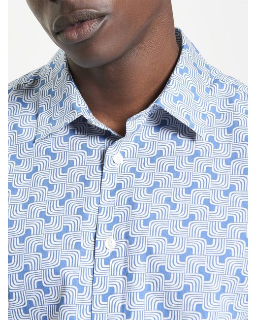 Ben Sherman White Long Sleeve Linear Print Shirt for men