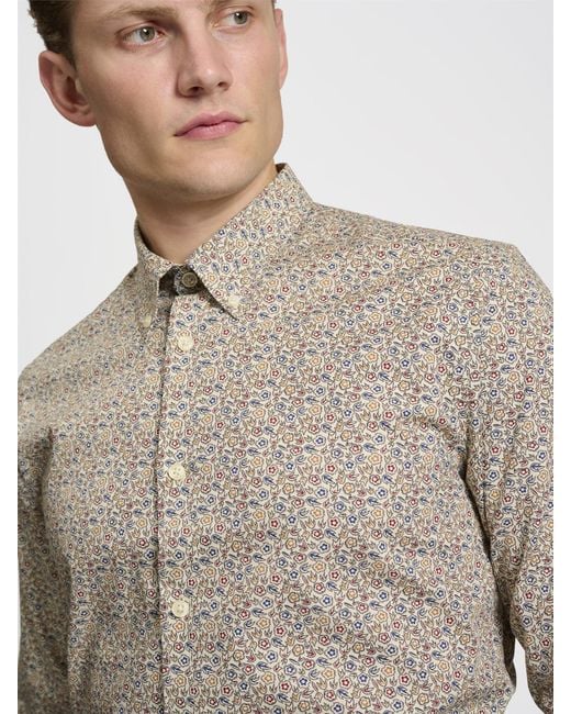 Ben Sherman Blue Long Sleeve Winter Floral Print In Fog for men