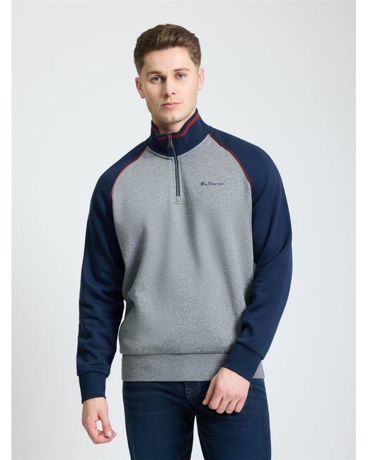 Ben Sherman Blue Cut & Sew Quarter Zip In Grey Marl for men