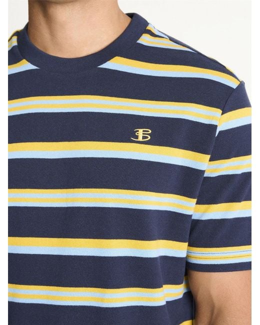 Ben Sherman Blue Textured Stripe Tee In Dark Navy for men