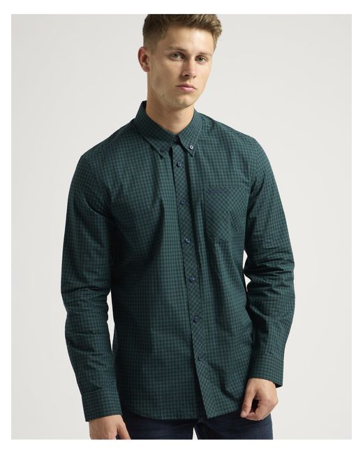 Ben Sherman Green Long Sleeve Gingham Shirt for men