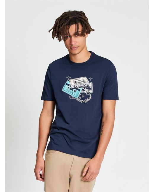 Ben Sherman Blue Short Sleeve Cassette Stack Tshirt In Dark Navy for men