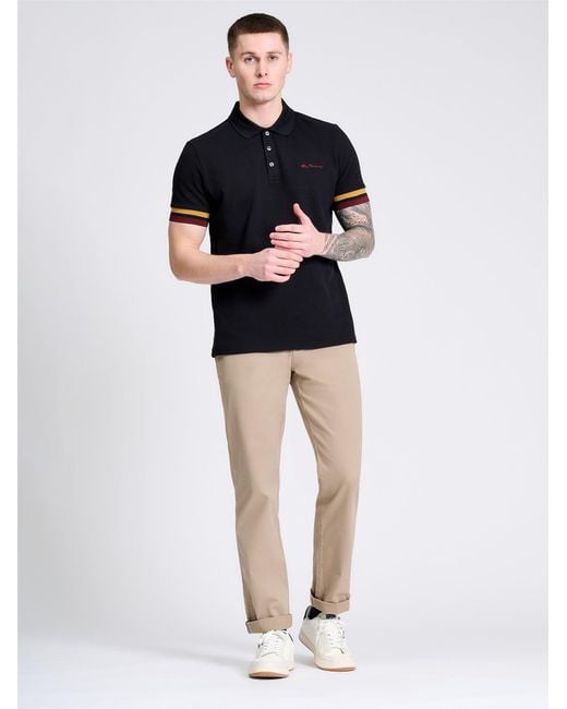 Ben Sherman Multicolor Stripe Cuff Polo In Black for men