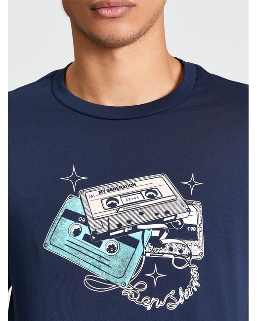 Ben Sherman Blue Short Sleeve Cassette Stack Tshirt In Dark Navy for men