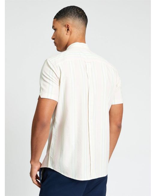 Ben Sherman Blue Short Sleeve Block Oxford Stripe Shirt In Blush Pink for men
