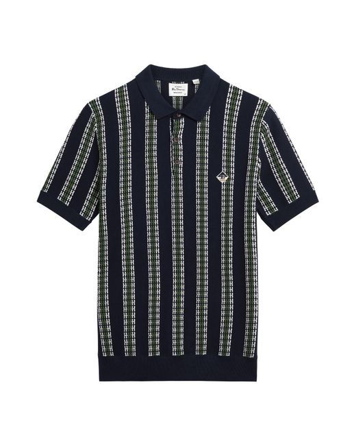 Ben Sherman Blue Short Sleeve Jacquard Candy Stripe Knitted Polo In Dark Navy for men