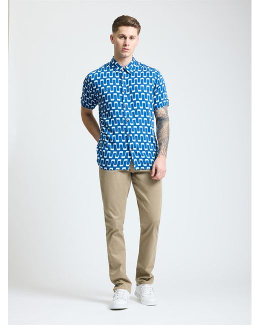 Ben Sherman Blue Short Sleeve Jazz Print Shirt In Royal for men