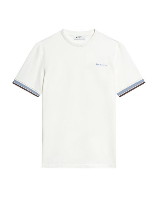 Ben Sherman White Short Sleeve Textured Tipped Tshirt In Ivory for men