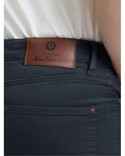 Ben Sherman Blue 5 Pocket Bedford Trousers In Charcoal for men