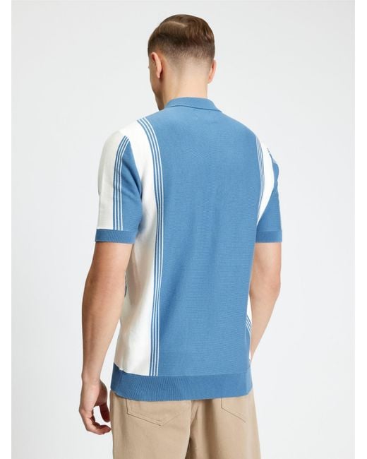 Ben Sherman Blue Short Sleeve Colour Block Sport Knitted Polo In for men