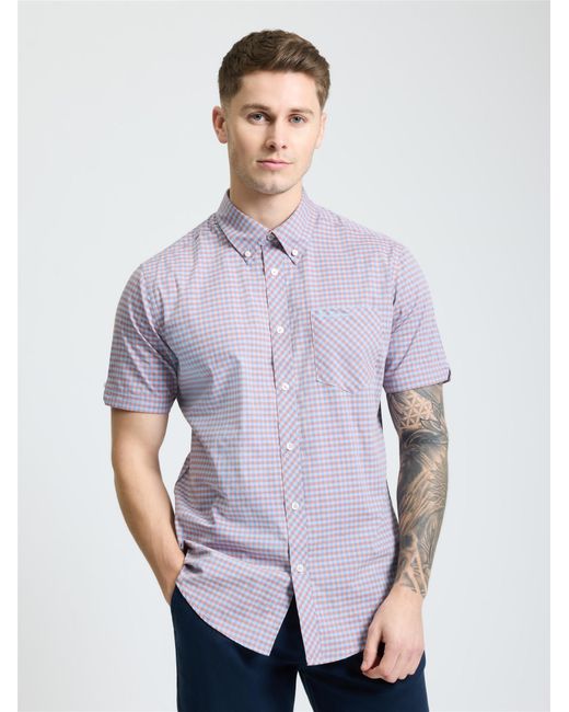 Ben Sherman Purple Short Sleeve Gingham Shirt In for men