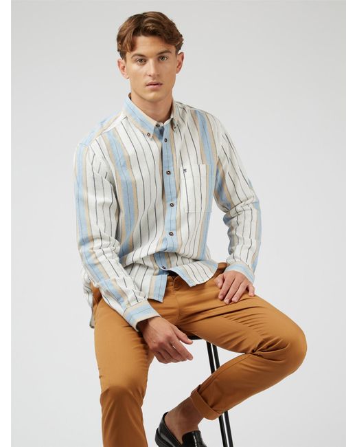 Ben Sherman White Recycled Cotton Stripe Shirt for men