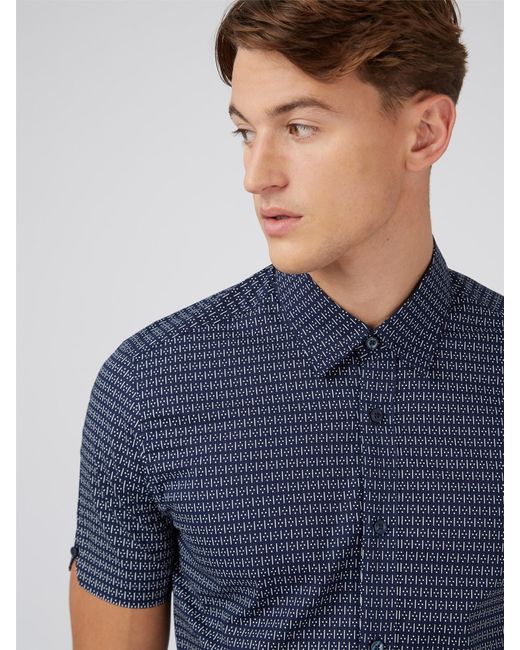 Ben Sherman Blue Spot Dash Print Shirt for men