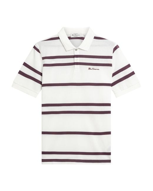 Ben Sherman Short Sleeve Sports Stripe Polo In Snow White for men