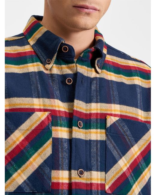 Ben Sherman Blue Brushed Ivy Check Shirt In Dark Navy for men