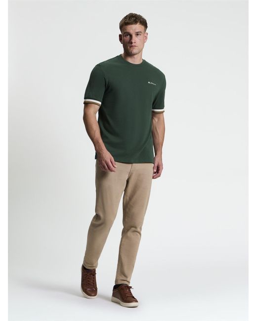 Ben Sherman Short Sleeve Textured Tipped Tshirt In Bottle Green for men