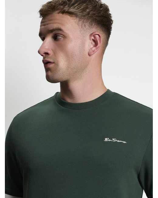 Ben Sherman Short Sleeve Textured Tipped Tshirt In Bottle Green for men