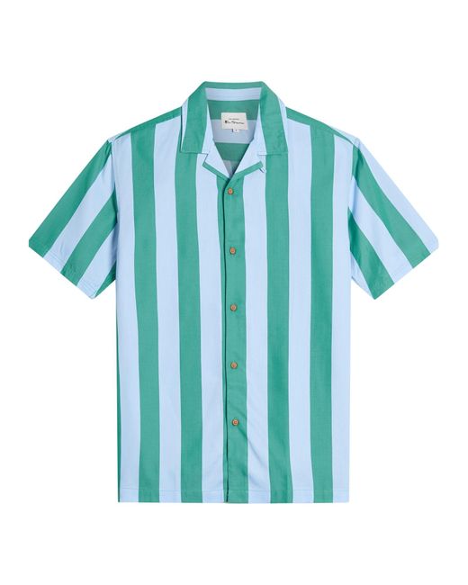 Ben Sherman Blue Short Sleeve Viscose Stripe Shirt In for men