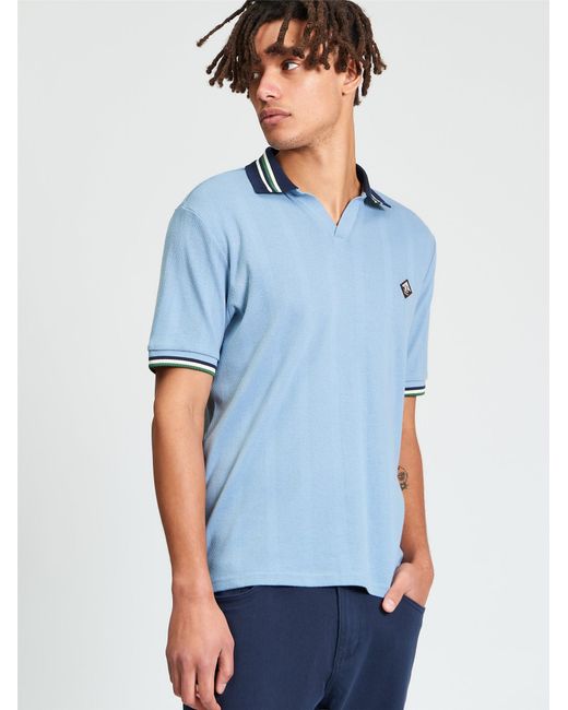 Ben Sherman Blue Short Sleeve Trim Block Open Neck Polo In Denim for men