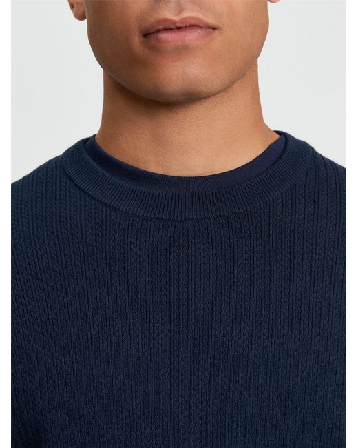 Ben Sherman Blue Textured Front Crew In for men