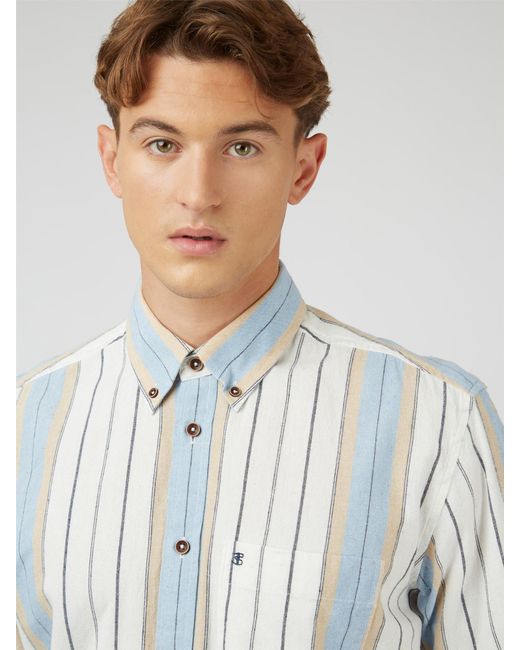 Ben Sherman White Recycled Cotton Stripe Shirt for men