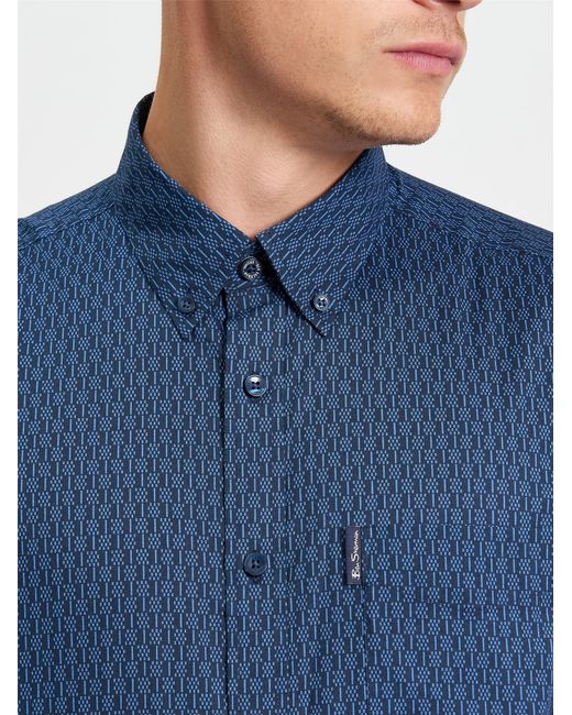 Ben Sherman Blue Mono Geo Print Shirt In Cobalt for men