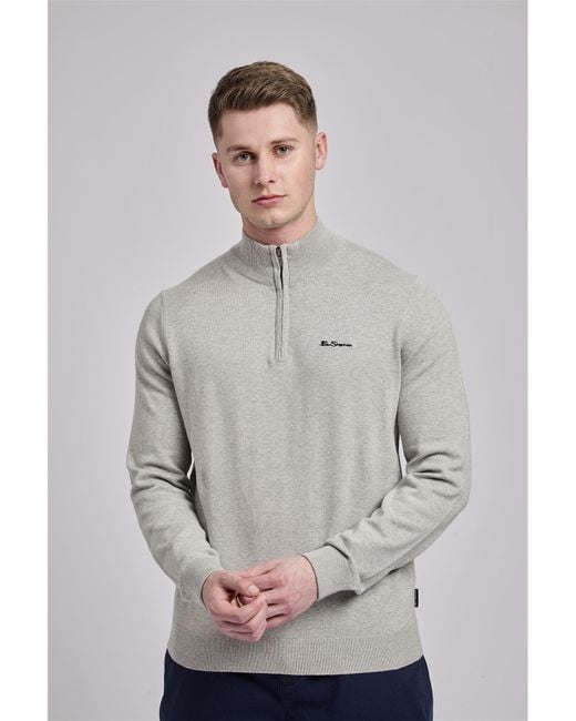 Ben Sherman Gray Quarter Zip Funnel-neck Jumper for men