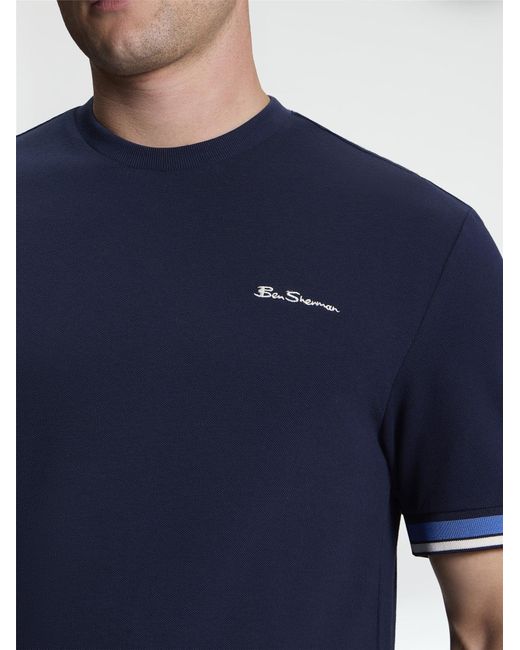 Ben Sherman Blue Short Sleeve Textured Tipped Tshirt In for men