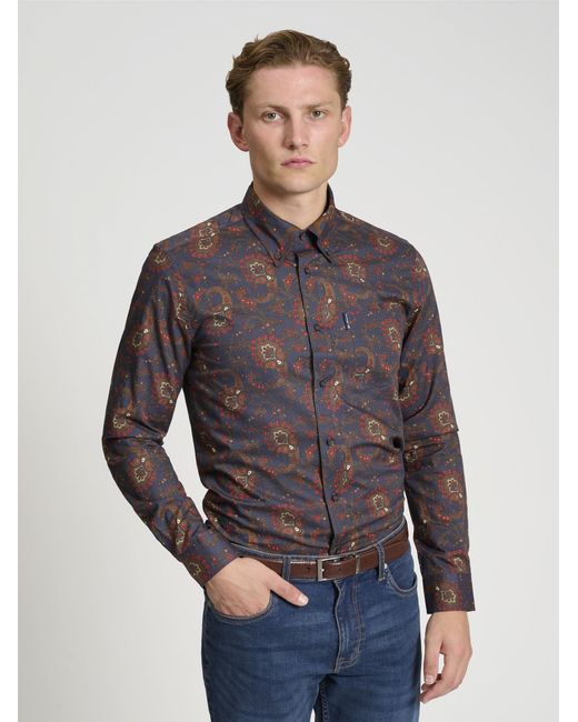 Ben Sherman Blue Long Sleeve Paisley Print In Mood Indigo for men