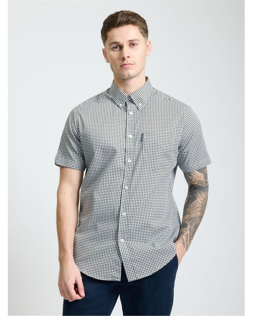 Ben Sherman Gray Short Sleeve Geo Print Shirt In Ice Blue for men