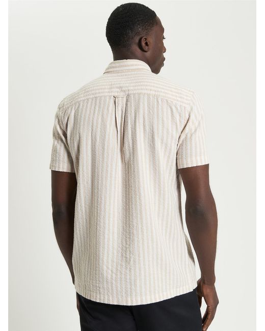 Ben Sherman Natural Short Sleeve Seersucker Stripe Shirt In for men