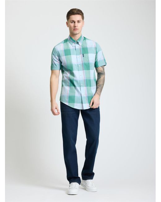 Ben Sherman Blue Short Sleeve Multi Colour Overcheck Shirt In Forest for men