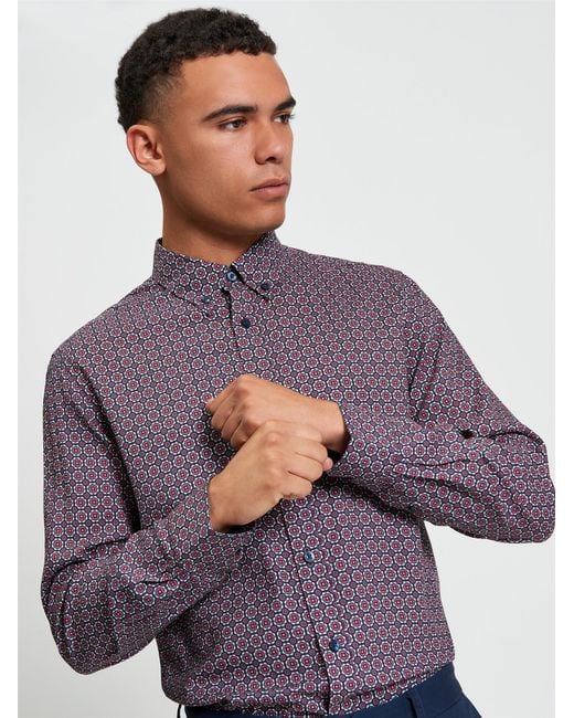 Ben Sherman Purple Foulard Print Shirt In for men