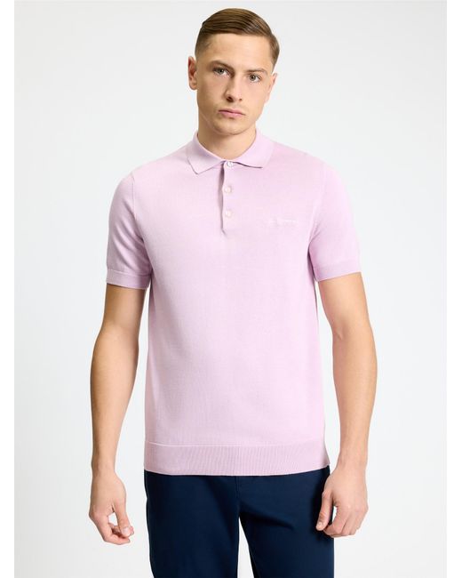 Ben Sherman White Signature Short Sleeve Polo In Lilac for men