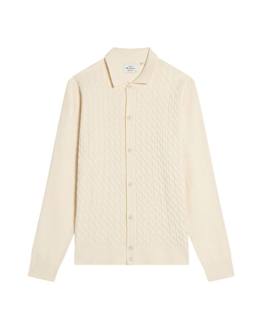 Ben Sherman White Button Through Cable Polo In for men